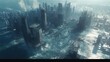 © Ali - Flooded city with skyscrapers and wind turbines.