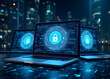 © fotoluigi868 - age of laptops with security symbols showcases modern cybersecurity concepts featuring contemporary art and emphasizing data protection measures.