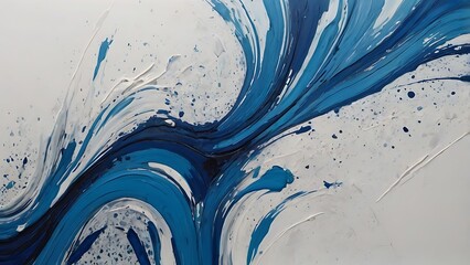 Aufkleber - Abstract painting featuring dynamic swirls of blue and white paint on a neutral background characterized by bold, sweeping brushstrokes that create a sense of movement and energy