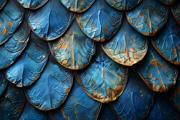 Wall Mural - Close-up of fish scales, texture background, photo realistic, hyper detailed,