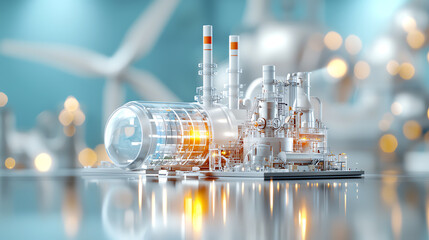 A detailed representation of a modern industrial facility, showcasing advanced equipment and energy solutions.