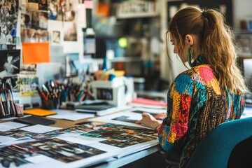 Female fashion designer working in her office, Generative AI