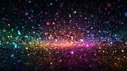 Aufkleber - digital abstract artwork featuring a vibrant explosion of multicolored bokeh lights against a dark background, centered around a bright, radiant light source that emits a spectrum of colors
