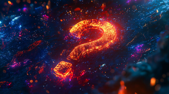 Glowing vibrant question mark symbol, Futuristic glowing question mark
