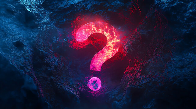 Glowing vibrant question mark symbol, Futuristic glowing question mark
