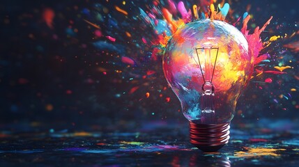 Wall Mural - lightbulb covered in colorful paint splatter