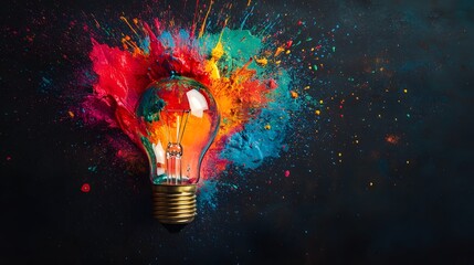 Wall Mural - light bulb exploding with colorful paint splatter