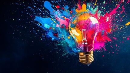 Wall Mural - lightbulb surrounded by a colorful explosion of paint splatter