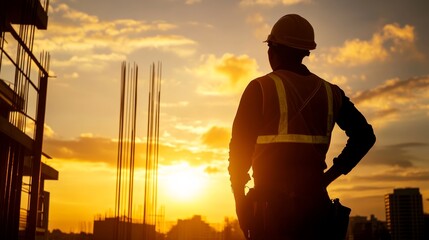 Aufkleber - Construction worker and sustainable building, focusing on eco-friendly construction practices and materials to promote sustainability