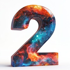 3D number 2 with space nebula realistic modern design, soft lighting, white background