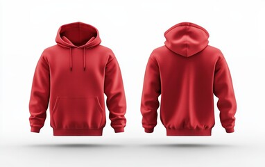 Blank colored hoodie mockup, front and back view, 3d rendering white background