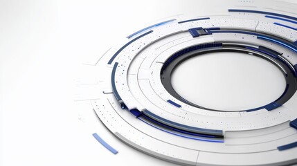 Poster - abstract circular technology background with blue and white stripes and spots