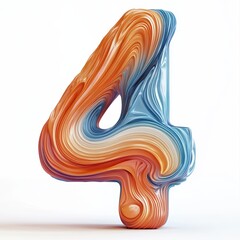 3D number 4 with waves realistic modern design, soft lighting, white background