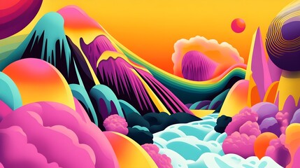 Poster - Abstract Landscape with Vibrant Colors and Geometric Shapes