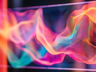 Poster - Abstract Neon Light Waves   Futuristic Digital Background