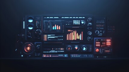 Poster - Futuristic Sci Fi Interface Control Panel with Neon Lights