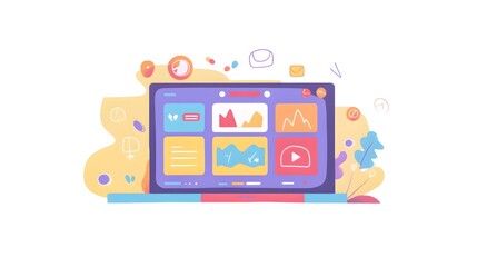Poster - Laptop with Colorful Dashboard and Chart Interface Design
