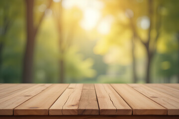 Wall Mural - empty wooden table with bokeh background