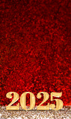 Poster - happy new year 2025 3d rendering gold color on red glitter background