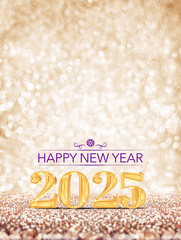 Poster - happy new year 2025 gold color on gold glitter background holiday celebraton,3d rendering