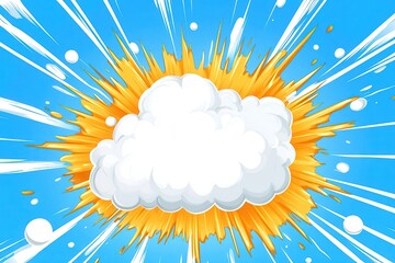 Cartoon explosion with a cloud set against a blue background, ideal for dynamic illustrations.