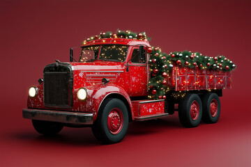 Christmas truck on solid background with boxes