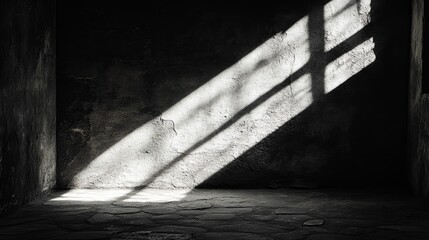 Aufkleber - Sunlight casting shadows on dark concrete wall, serene atmosphere. Minimalist interior design concept