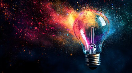 Wall Mural - a light bulb exploding in a burst of vibrant colors