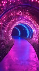 Poster - Colorful illuminated tunnel with pink and blue lights, futuristic and vibrant concept