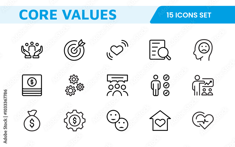 Values Outlines Core Values outline icons set. Core, values, business, leadership ...