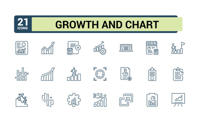 Poster - Graphs and Growth Analytics icons set. Diagrams, financial profits, progress. Vector illustration in modern thin line style of Chart icons.