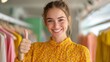 © Jakkarin - Energetic Personal Stylist Delighting Clients in Fashionable Boutique with Thumbs Up Gesture, Ultra-Detailed Image