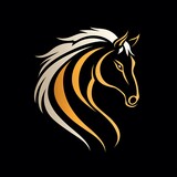 Creative horse head logo illustration in brown over dark canvas design