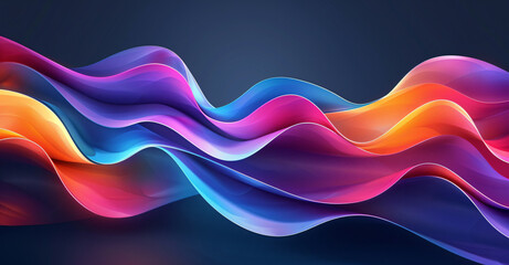 Poster - Abstract background with colorful ribbons on a dark blue background. Abstract wavy lines and stripes in orange, green and yellow colors. Vector illustration of multicolored paper quilling for a banner