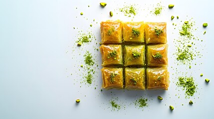 Wall Mural - turkish pistachio baklava on a white background. 