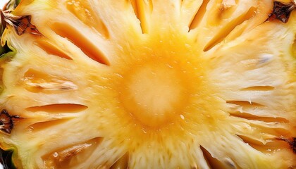 Poster - Ultra-Detailed Macro Shot of a Pineapple Slice Highlighting the Vibrant Yellow Core, Juicy Fibers, and Natural Texture for Tropical Fruit, Nutrition, or Healthy Lifestyle Concepts