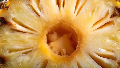 Poster - Ultra-Detailed Macro Shot of a Pineapple Slice Highlighting the Vibrant Yellow Core, Juicy Fibers, and Natural Texture for Tropical Fruit, Nutrition, or Healthy Lifestyle Concepts