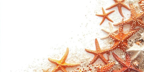 Poster - Summer beach starfish border, empty space for text