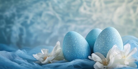 Aufkleber - Easter egg! Wishing you a Happy Easter Sunday with blue organic Easter eggs as holiday decorations, perfect for backgrounds with copy space.