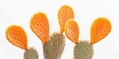 Fototapete - Opuntia bunny ears cactus in orange color, isolated on a white background.