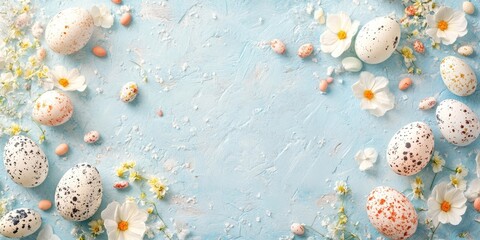 Aufkleber - Happy Easter. Celebratory Easter backdrop. Background with copyspace. Selective focus. Top view. Horizontal.