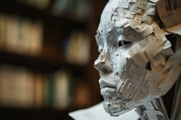 Poster - Sculpture of a human face made of paper is representing the concept of artificial intelligence