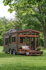 Wall Mural - Explore the concept of tiny homes as a sustainable housing option. Discuss the benefits of downsizing and living with less