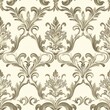 © P.manthana - Classical Victorian damask design with ornate flourishes and elegant swirls, seamlessly repeating on a soft cream background for a timeless wallpaper look