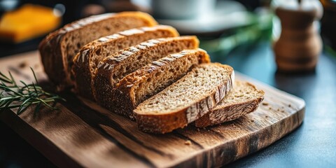 Poster - sliced bread and rye slices on a vintage wooden board food and drink idea