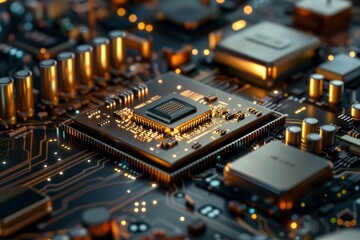 Poster - modern cpu is being installed into motherboard, close up view