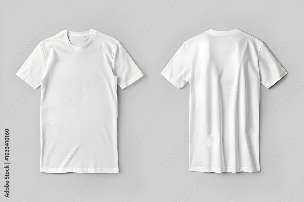 White color T-shirt Mockup blank template front and back view on gray ...