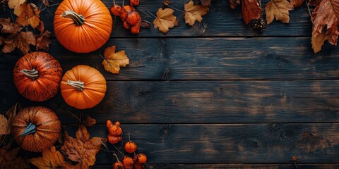 Poster - Halloween decor on a wooden background, top view
