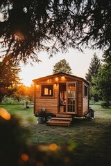 Wall Mural - Explore the concept of tiny homes as a sustainable housing option. Discuss the benefits of downsizing and living with less