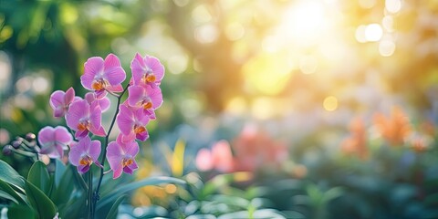 Poster - Beautiful purple orchid blooming in the garden with a natural backdrop.